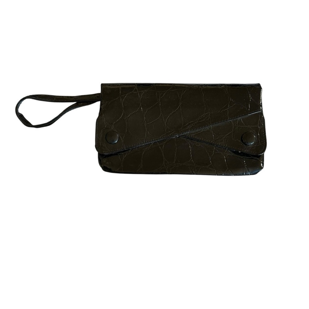 Vintage Black Croc-Embossed Wristlet